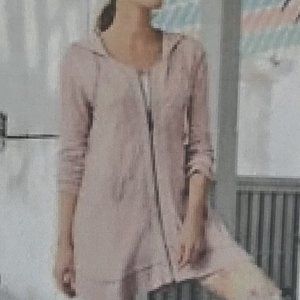 Soft Surroundings Corrina Pink Floral Embroidered Zip Hoodie Sweatshirt Size L